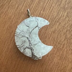 Wire Wrapped Crescent Moon Quartz Pendant